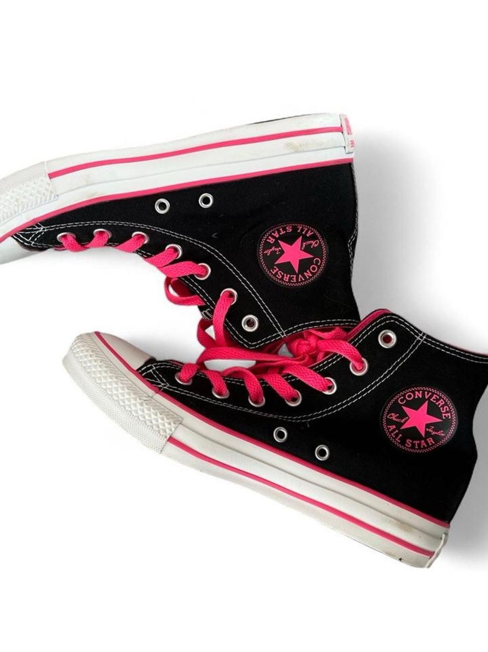 Converse Black High Top Sneakers with Hot Pink Accents - Kids